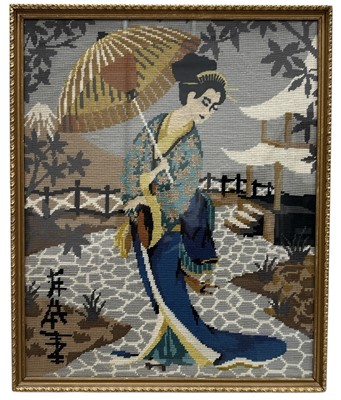 Lot 53 - A tapestry depicting a Japanese geisha, 58.5cm...
