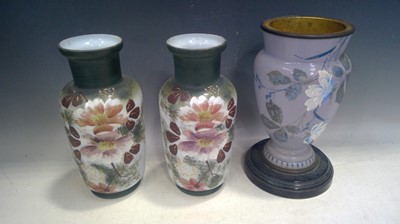 Lot 24 - Three Enamelled Glass Vases. 28cm tall.