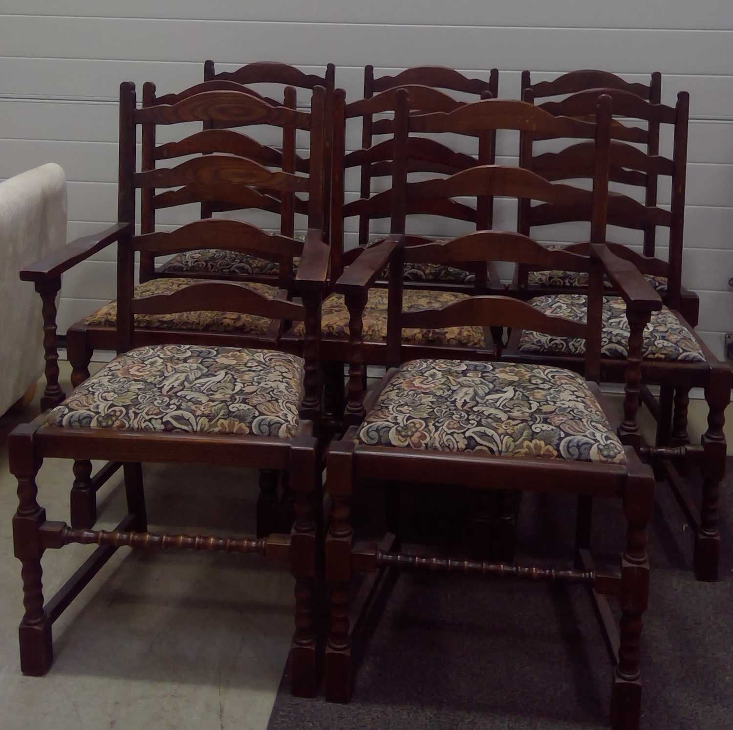 Lot 22 - Eight Vintage, Jaycee Ladder Back Oak Dining...