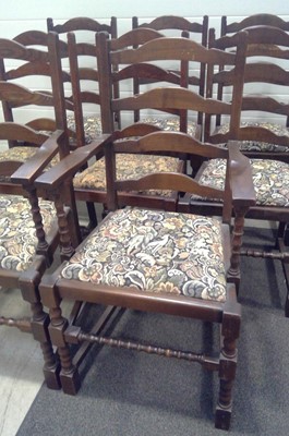 Lot 22 - Eight Vintage, Jaycee Ladder Back Oak Dining...