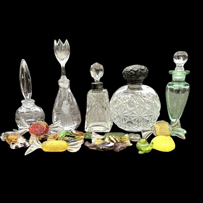 Lot 87 - Two silver collared cut glass perfume bottles,...