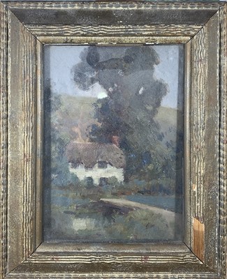 Lot 108 - Fred MILNER (1863-1939) Moonrise cottage Oil...