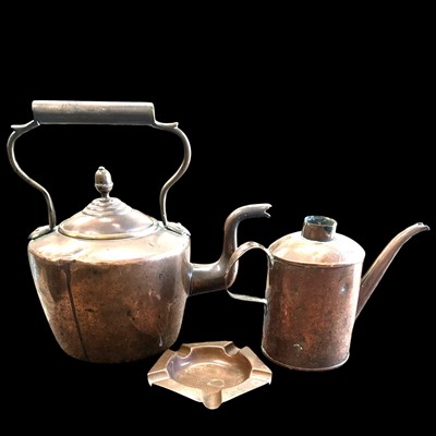 Lot 90 - An antique copper kettle. water jug and ashtray.