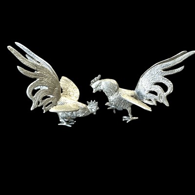 Lot 92 - A pair of vintage fighting cocks, 13cm high.