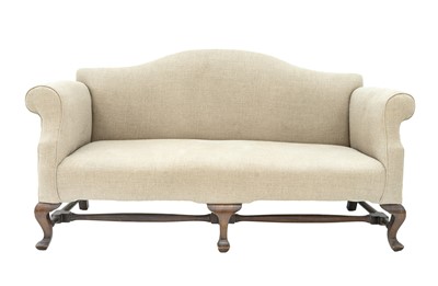 Lot 829 - A George I style walnut camel back sofa.