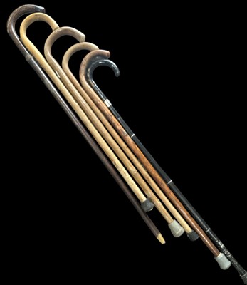 Lot 117 - Six walking sticks, including one in tiger...