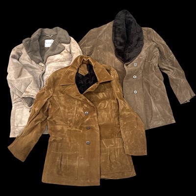 Lot 130 - Three vintage sheepskin/suede coats, size...