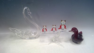 Lot 129 - Three Glass Bird Sculptures. The Swan is 20cm...