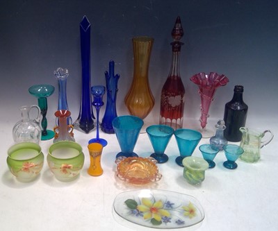Lot 131 - Coloured Glass Vases, etc. The Blue Vase is...