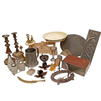 Lot 139 - A set of scales with brass weights, a pair of...