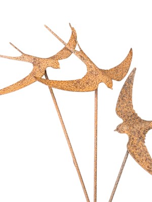 Lot 448 - A group of three wrought iron swallow garden ornaments.