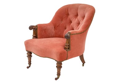 Lot 816 - A Victorian rosewood button back salon chair.