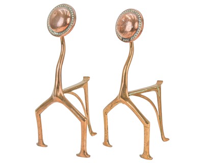 Lot 74 - A pair of Arts and Crafts copper andirons.