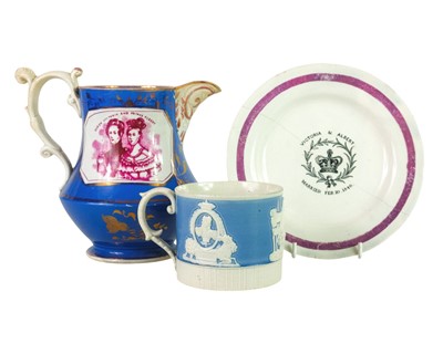 Lot 599 - A pearlware jug printed with Albert And Victoria.