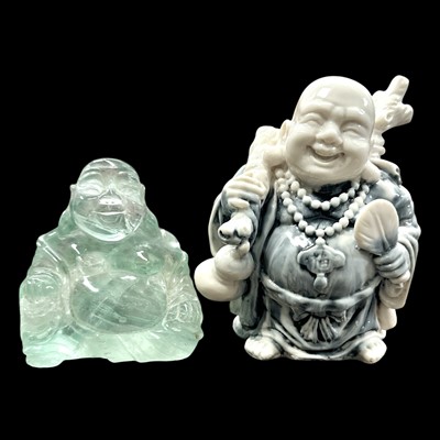 Lot 175 - A green fluorite carved Buddha and a resin...