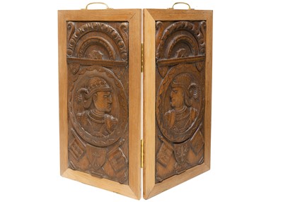 Lot 733 - A pair of carved oak Romayne panels.