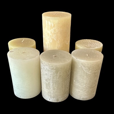 Lot 191 - Six large candles the five are 15cm tall, and...