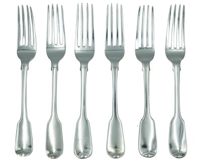 Lot 250 - A series of George III and Victoria silver fiddle-patterned dinner forks.
