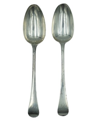 Lot 129 - A pair of George III silver Old-English pattern tablespoons.