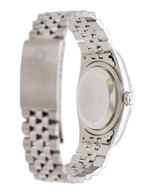 Lot 664 - ROLEX - An Oyster Perpetual Datejust stainless steel gentleman's automatic bracelet wristwatch.