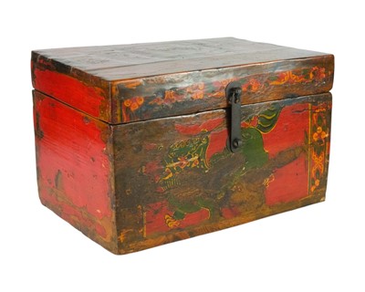 Lot 353 - A 20th century teak box with Eastern painted decoration.