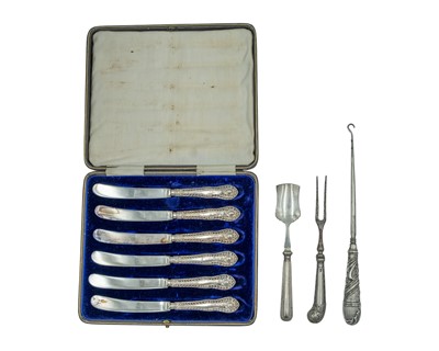 Lot 316 - A set of six silver-handled dessert knives.