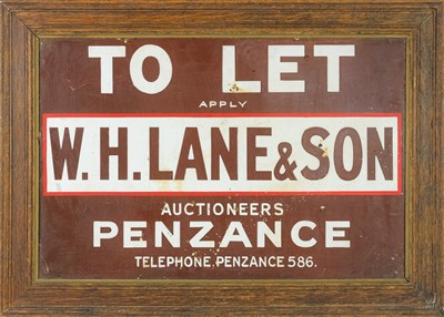 Lot 94 - A vintage double sided W H Lane & Son, Penzance enamel sign.