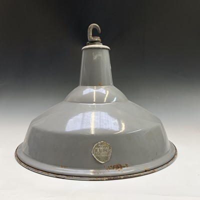 Lot 210 - A 1950s grey enamel industrial light shade,...