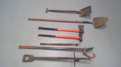 Lot 220 - A Selection of Tools, Axe and Maul, Spade and...