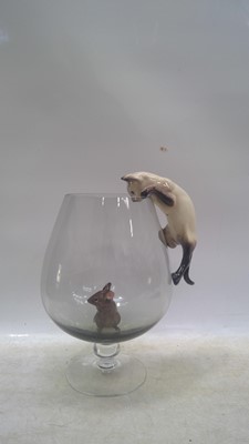 Lot 228 - A 1960s Smoked Glass Brandy Glass with a Cat...