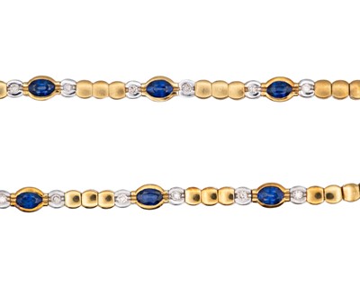 Lot 29 - An attractive modern 18k yellow and white gold diamond and sapphire set demi-parure.