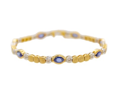Lot 29 - An attractive modern 18k yellow and white gold diamond and sapphire set demi-parure.