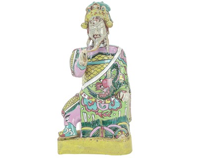 Lot 387 - A Chinese famille verte enamelled porcelain figure of Guandi.
