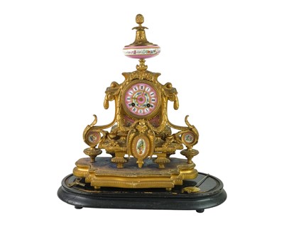 Lot 772 - A French 19th century gilt metal and porcelain mantel clock.