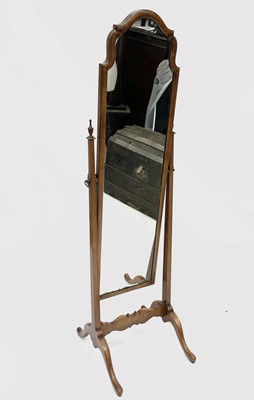 Lot 843 - An early 20th century walnut framed cheval mirror in the Queen Anne style.