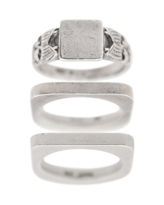 Lot 460 - A Scottish silver Shetland Silvercraft signet ring, and a pair of contemporary silver hallmarked rings.