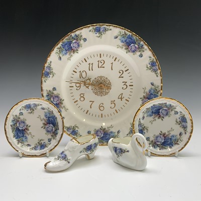 Lot 964 - A Royal Albert 'Moonlight Rose' wall clock, 26....