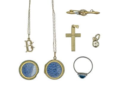 Lot 495 - A selection of gold pendants, chains and a silver ring.