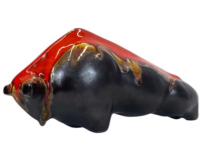 Lot 268 - An Eric Leaper large slip cast pottery figure of a bull.