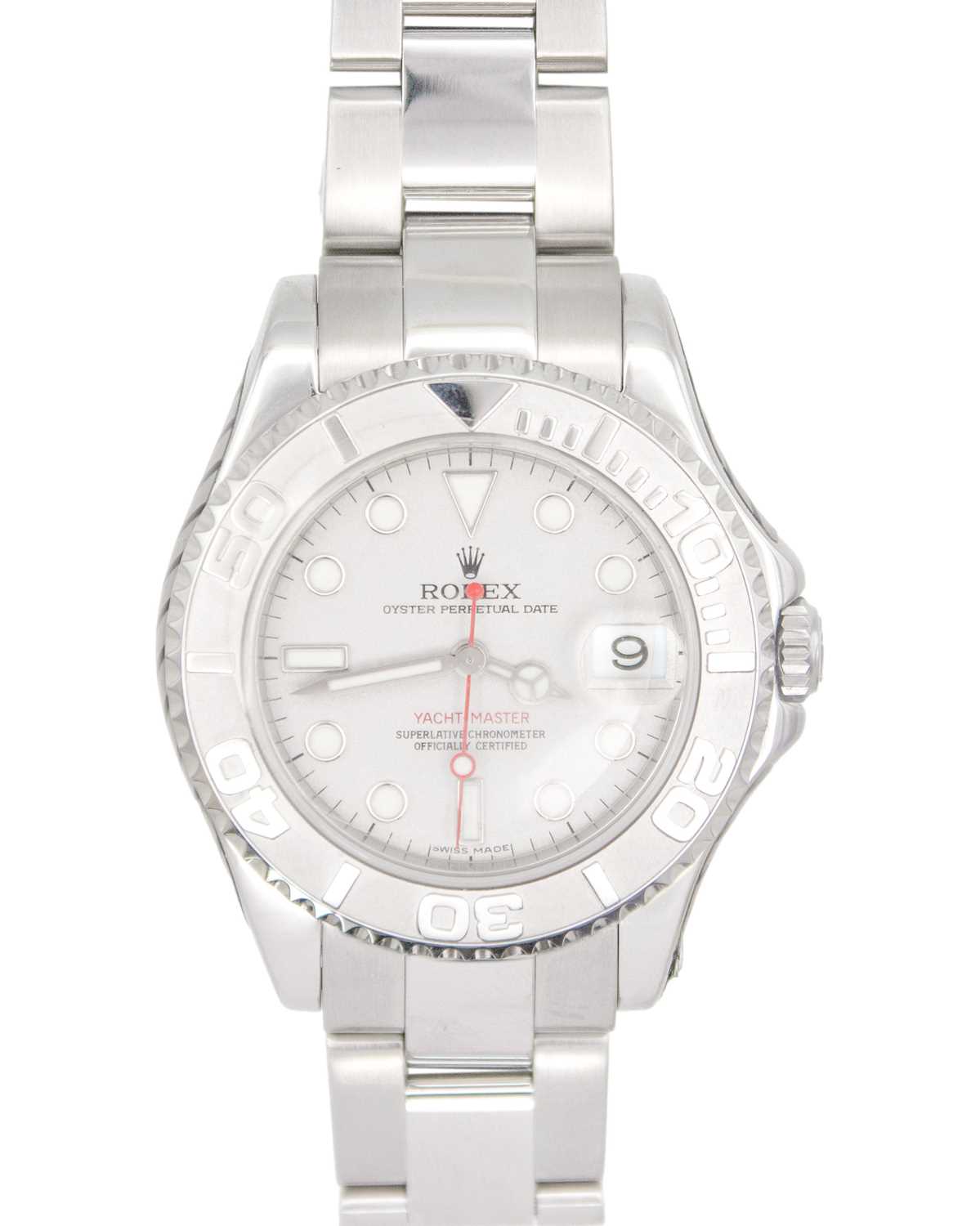 Lot ROLEX - A fine Yacht-Master platinum and steel gentleman's mid-size bracelet wristwatch.
