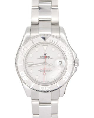 Lot ROLEX - A fine Yacht-Master platinum and steel gentleman's mid-size bracelet wristwatch.