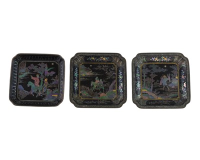 Lot 327 - Three Chinese Lac Burgaute dishes.