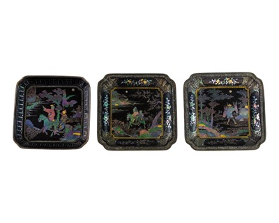 Lot 327 - Three Chinese Lac Burgaute dishes.