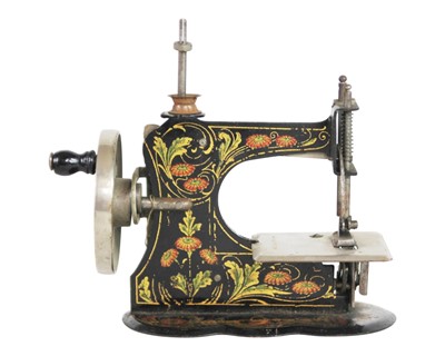 Lot 37 - Two miniature tinplate sewing machines.