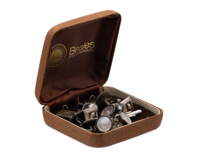 Lot 296 - A selection of silver cufflinks, pair of gold front and back cufflinks, and a tie pin.