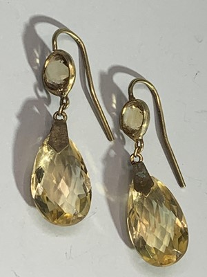 Lot 2335 - A pair of gold-mounted citrine earrings