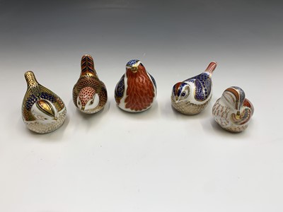 Lot 834A - Five Royal Crown Derby bird paperweights -...