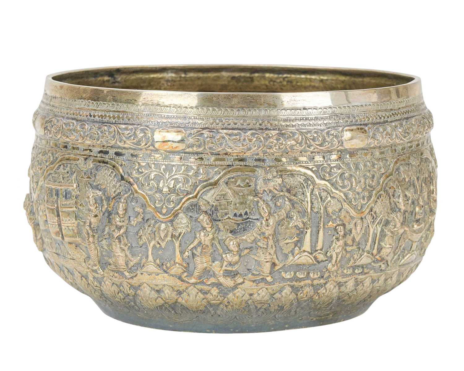 Lot 309 - A Burmese repousse silver bowl or thabeik.