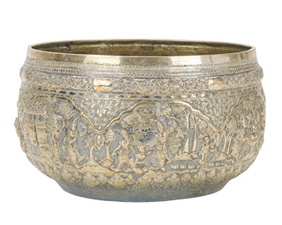 Lot 309 - A Burmese repousse silver bowl or thabeik.