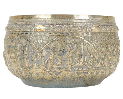 Lot 309 - A Burmese repousse silver bowl or thabeik.
